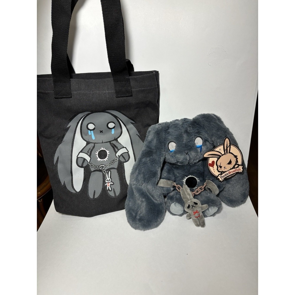 Plushie Dreadfuls PTSD Bunny Plush Gray Rabbit w/ Tote Bag & Tags Goth New